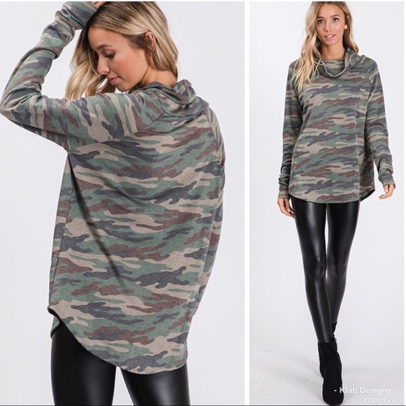 Last one! 🎉💐Soft Camouflage Cowl Neck Tunic Top - Picture 3 of 5